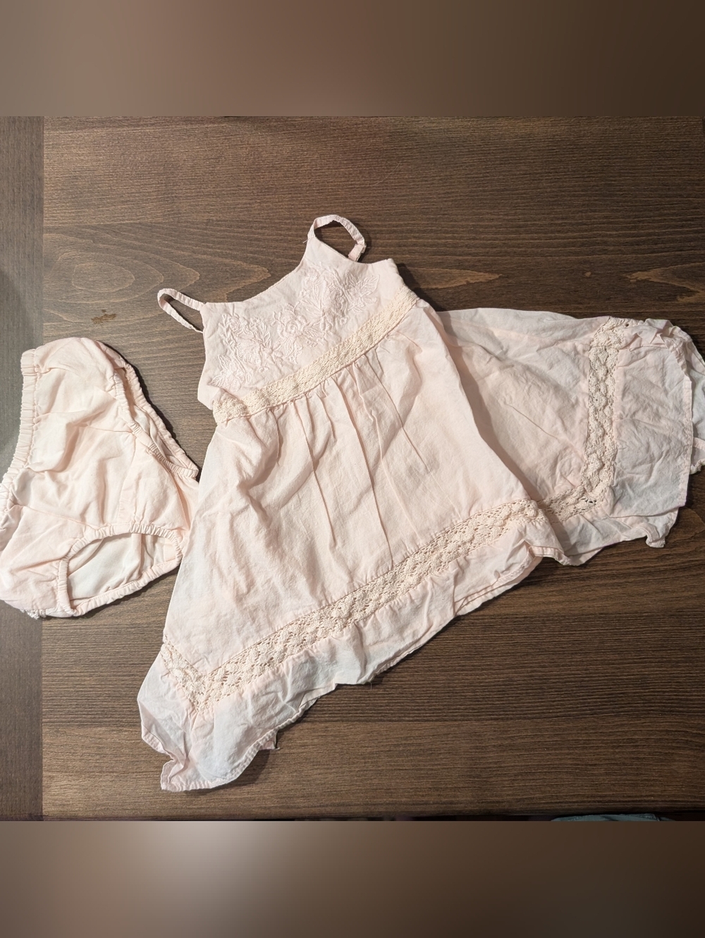 Tahari Pale Blush Pink Lined Lacy Dress with Rufflebutt Bloomers